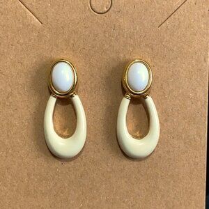 Gold tone white and beige earrings